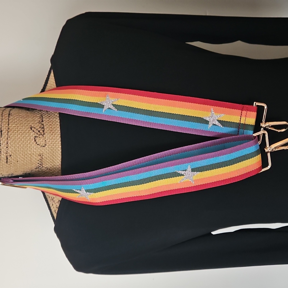 Rainbow Stripe with Silver Glitter Star Bag Strap. - Picture 6 of 9